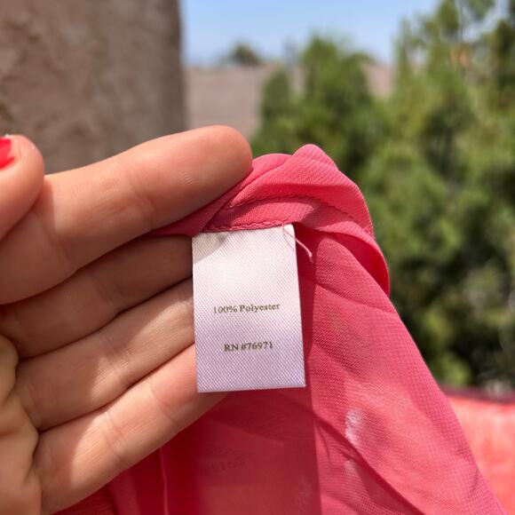 Garnet Hill Women’s Ruffle Blouse Coral Red Sleeveless w/ Attached Cami Size 10 - Picture 4 of 5